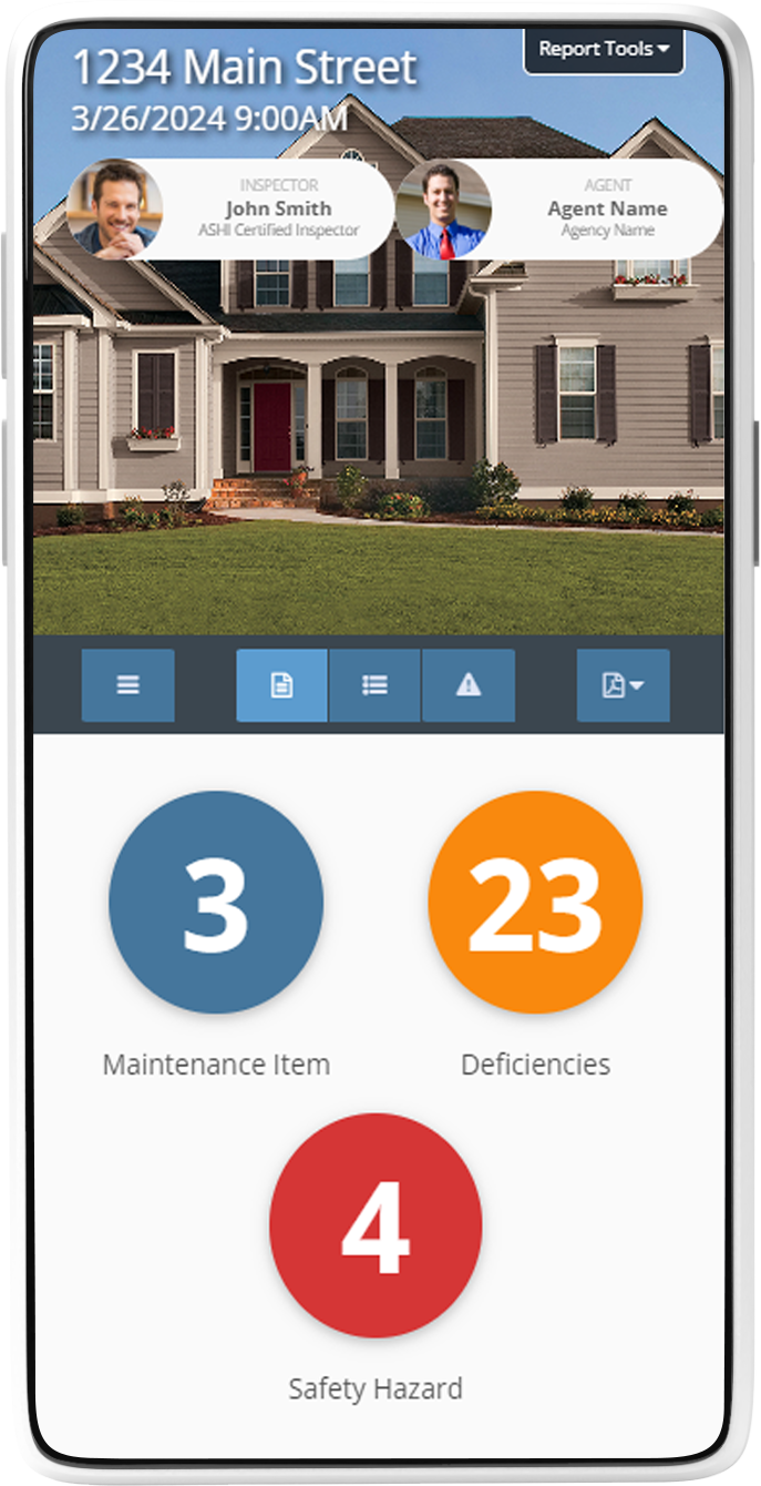 Spectora home inspection report summary page showing overview of findings