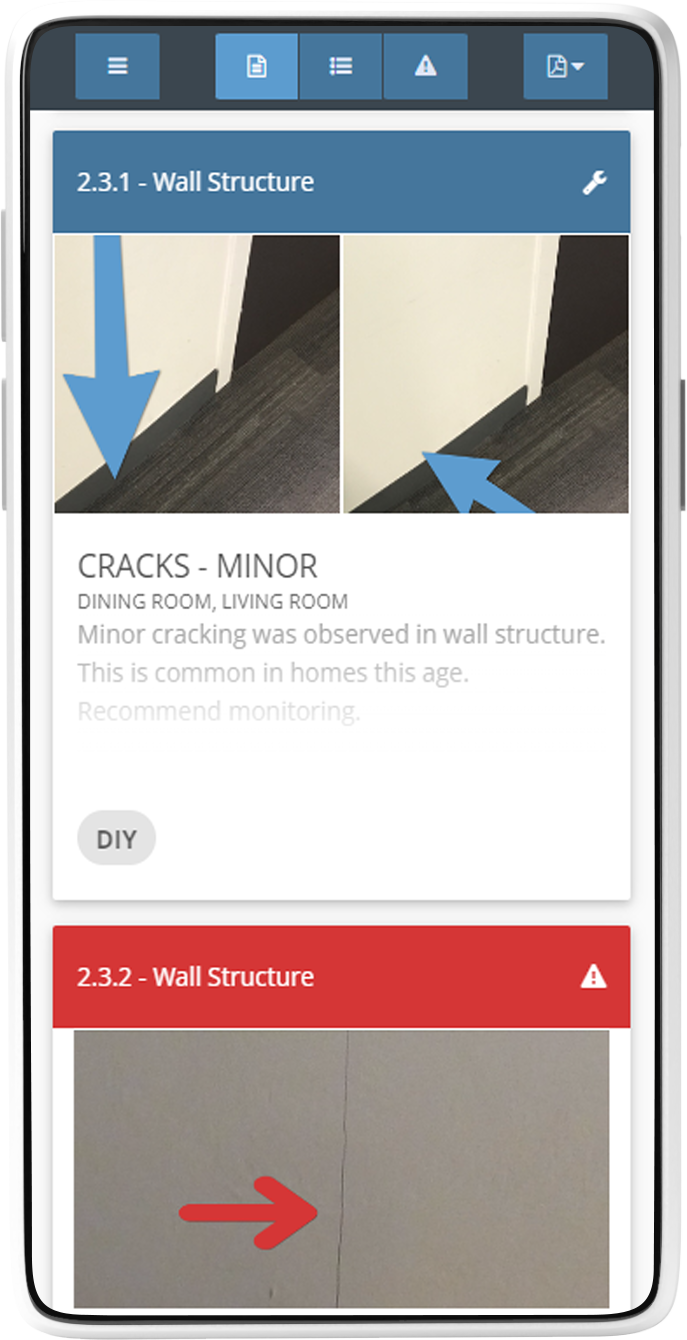 Spectora report photo section showing annotated inspection images